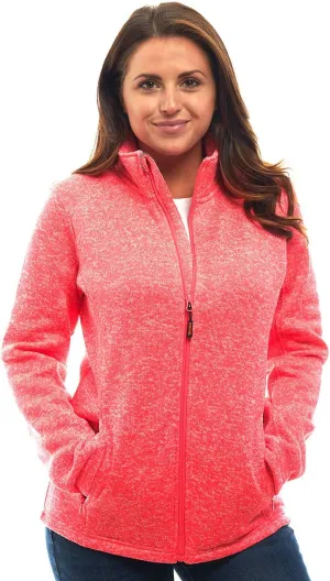 Womens Knitted Sweater Unique Speckled Zip Up Fleece Jacket, All Season Heather Cardigan