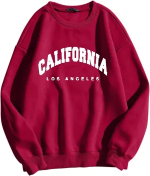 Women's Letter Graphic Print Sweatshirt Cute Los Angeles Oversized Pullover Crewneck Long Sleeve Tops for Teen Girls