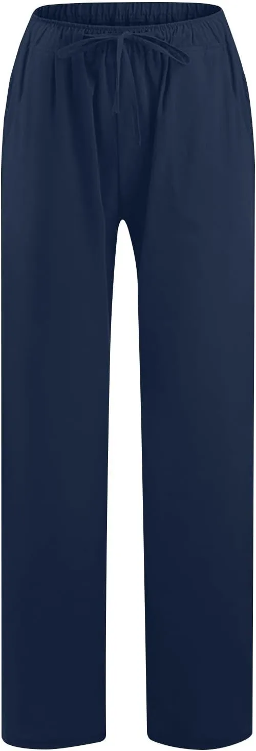 Women's Linen Palazzo Pants with Pockets, Summer Boho Wide Leg High Waist Pant 2025 Travel Baggy Pants