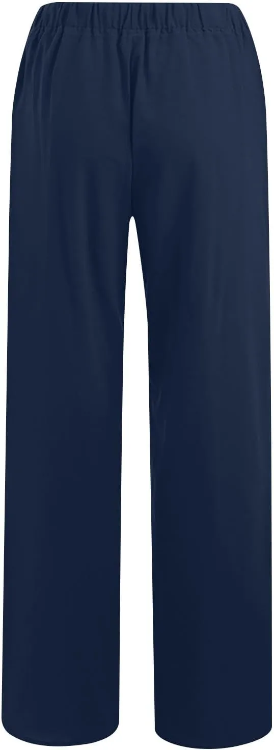 Women's Linen Palazzo Pants with Pockets, Summer Boho Wide Leg High Waist Pant 2025 Travel Baggy Pants