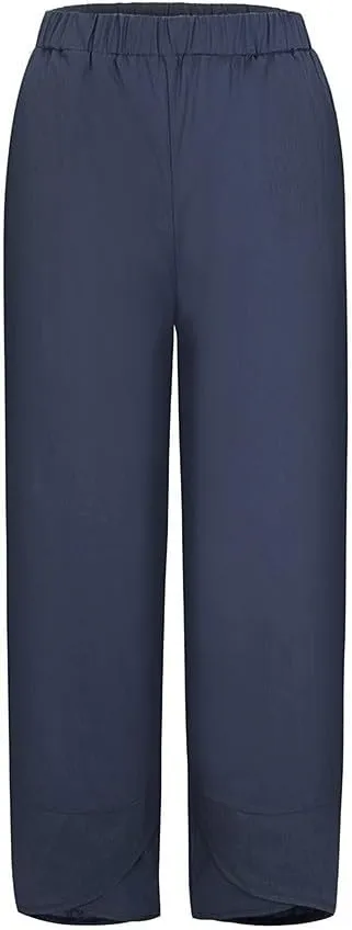 Womens Linen Pants 2025 Summer Casual Loose Waist Long Solid Cotton Pants Cotton Linen Lounge Beach Summer Pants
