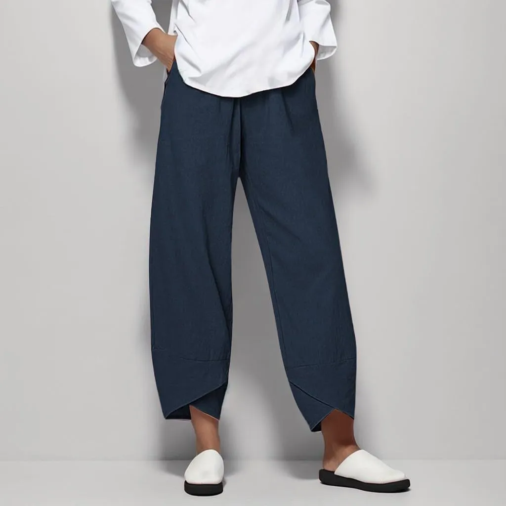 Womens Linen Pants 2025 Summer Casual Loose Waist Long Solid Cotton Pants Cotton Linen Lounge Beach Summer Pants