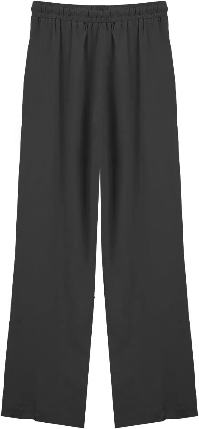 Womens Linen Pants Solid Casual High Waist Loose Fit Drawstring Trousers with Pockets Summer Beach Wear Fashion