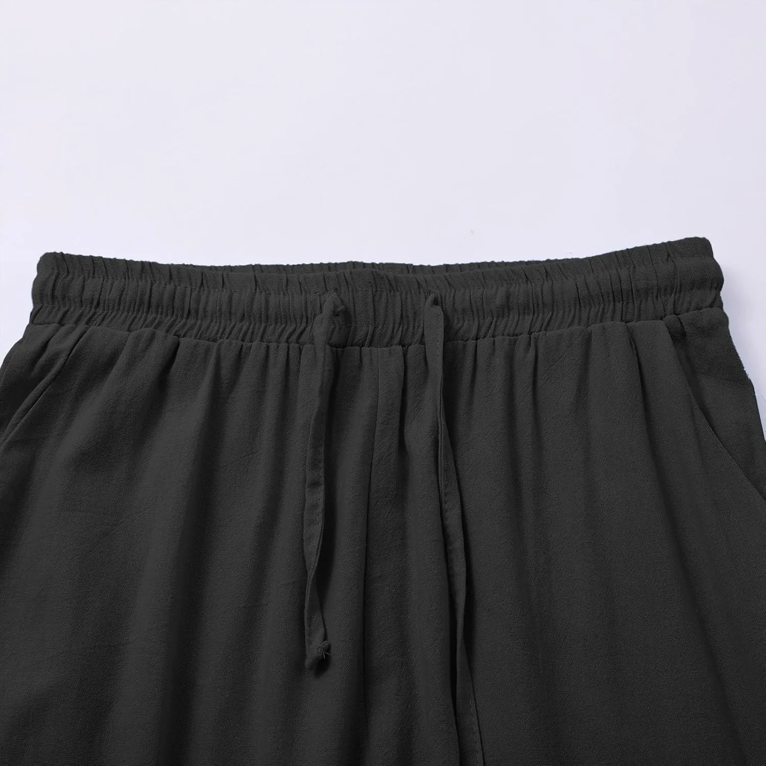 Womens Linen Pants Solid Casual High Waist Loose Fit Drawstring Trousers with Pockets Summer Beach Wear Fashion
