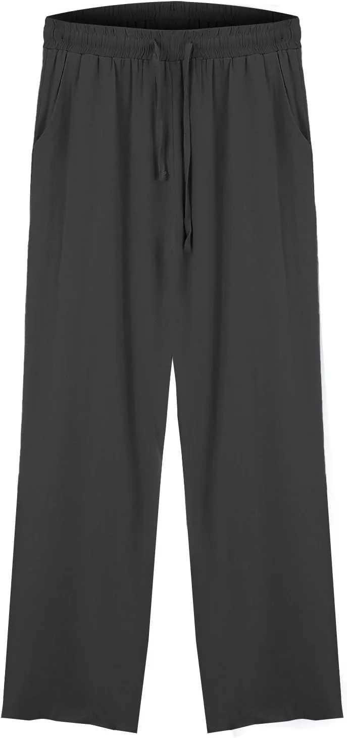 Womens Linen Pants Solid Casual High Waist Loose Fit Drawstring Trousers with Pockets Summer Beach Wear Fashion