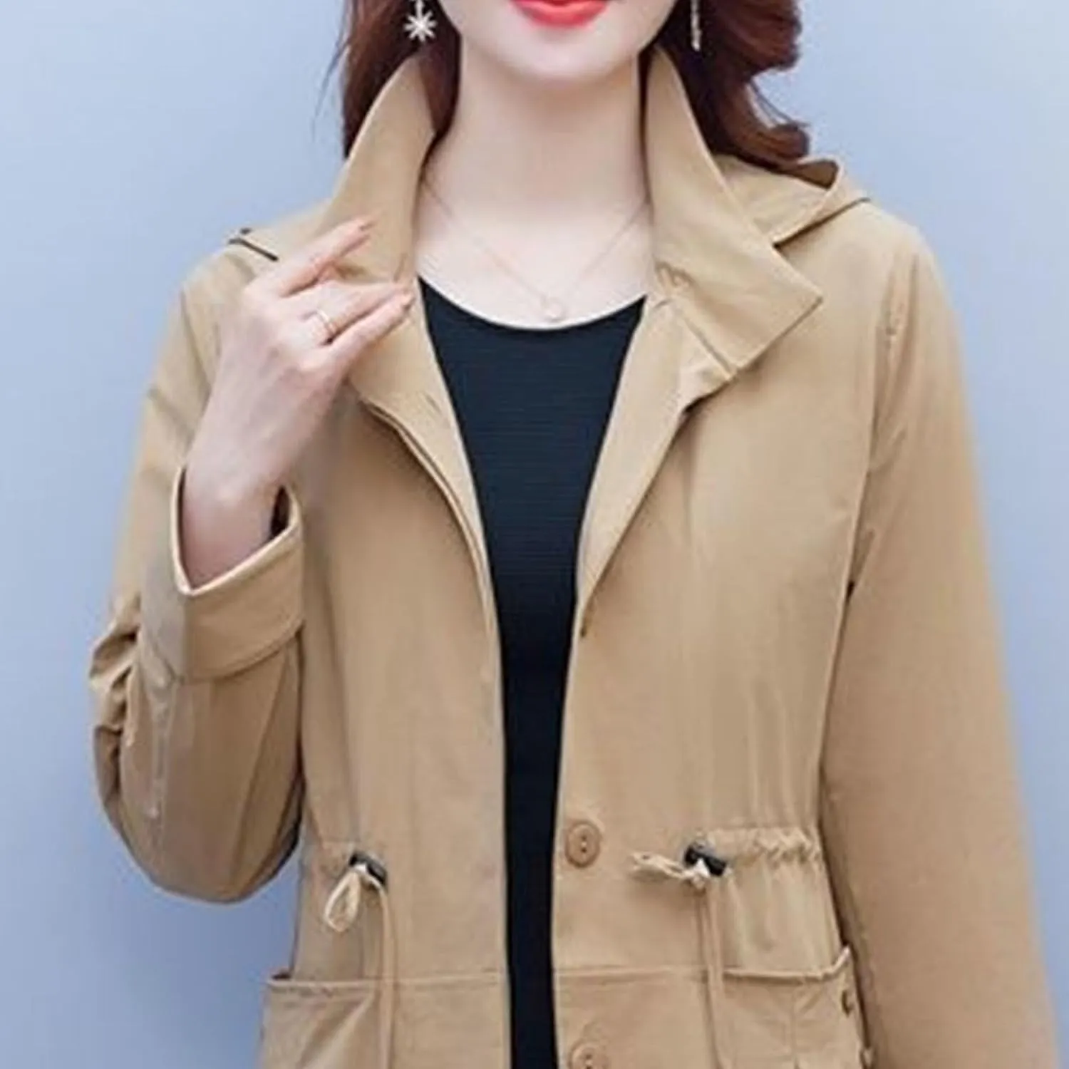 Women's Long Hooded Trench Coat Single Breasted Windproof Overcoat Spring Fall Fashion Windbreaker Long Jacket