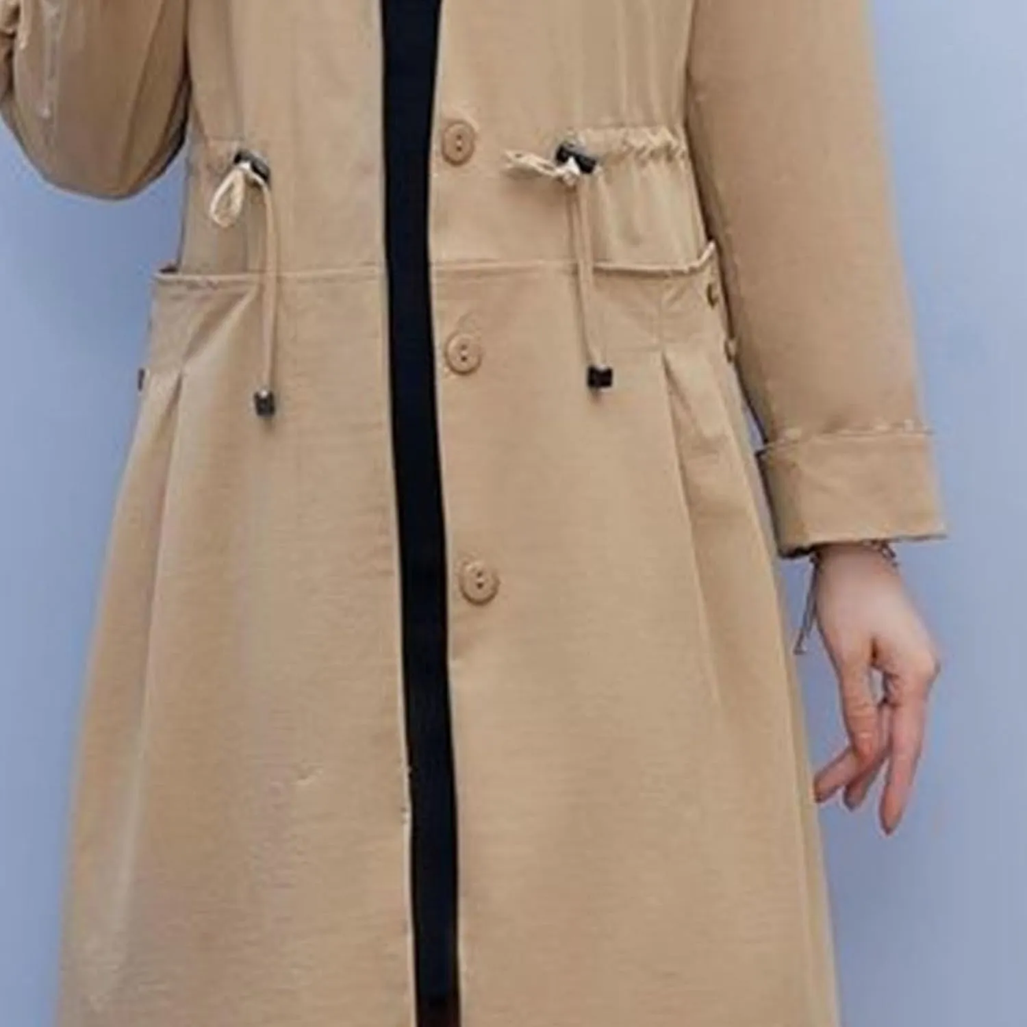 Women's Long Hooded Trench Coat Single Breasted Windproof Overcoat Spring Fall Fashion Windbreaker Long Jacket