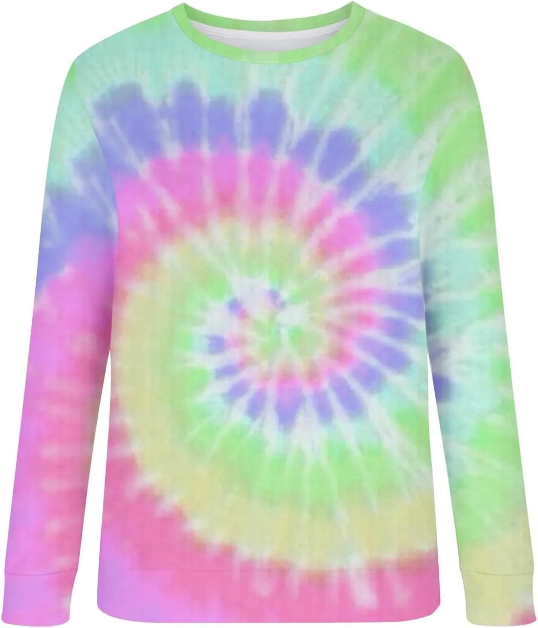 Womens Long Sleeve Crewneck Sweatshirt Trendy 2024 Tie Dye Print Regular Fit Pullover Tops Fall Fashion Sweatshirts