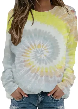 Womens Long Sleeve Crewneck Sweatshirt Trendy 2024 Tie Dye Print Regular Fit Pullover Tops Fall Fashion Sweatshirts