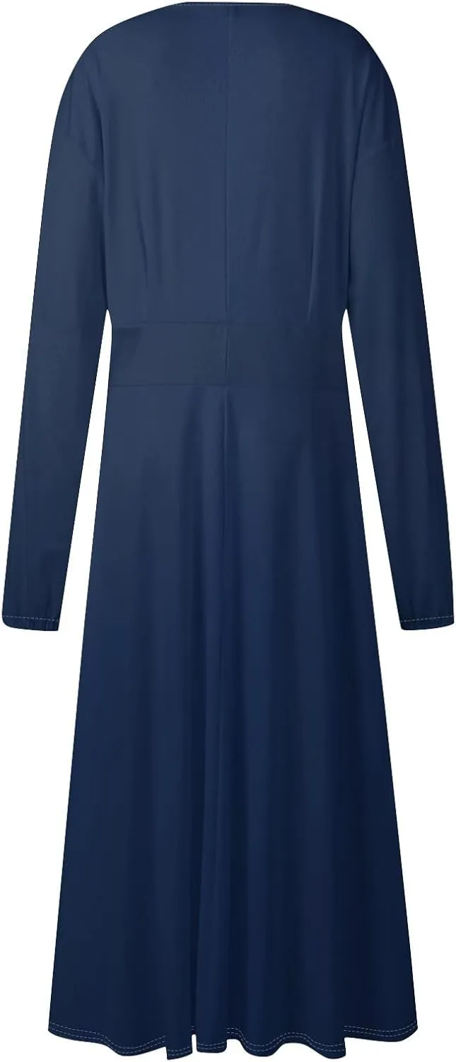 Women's Long Sleeve Dressy Dresses Casual V-Neck Fashion Midi Winter Christmas Printed Trendy Swing Dress