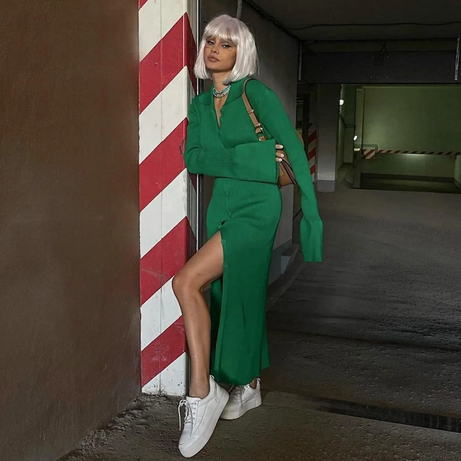 Women's Open Front Sweater Dress Long Sleeve Cardigan Outwear Green Dress for Women Button Down Fall Dress Sexy Bodycon Knit
