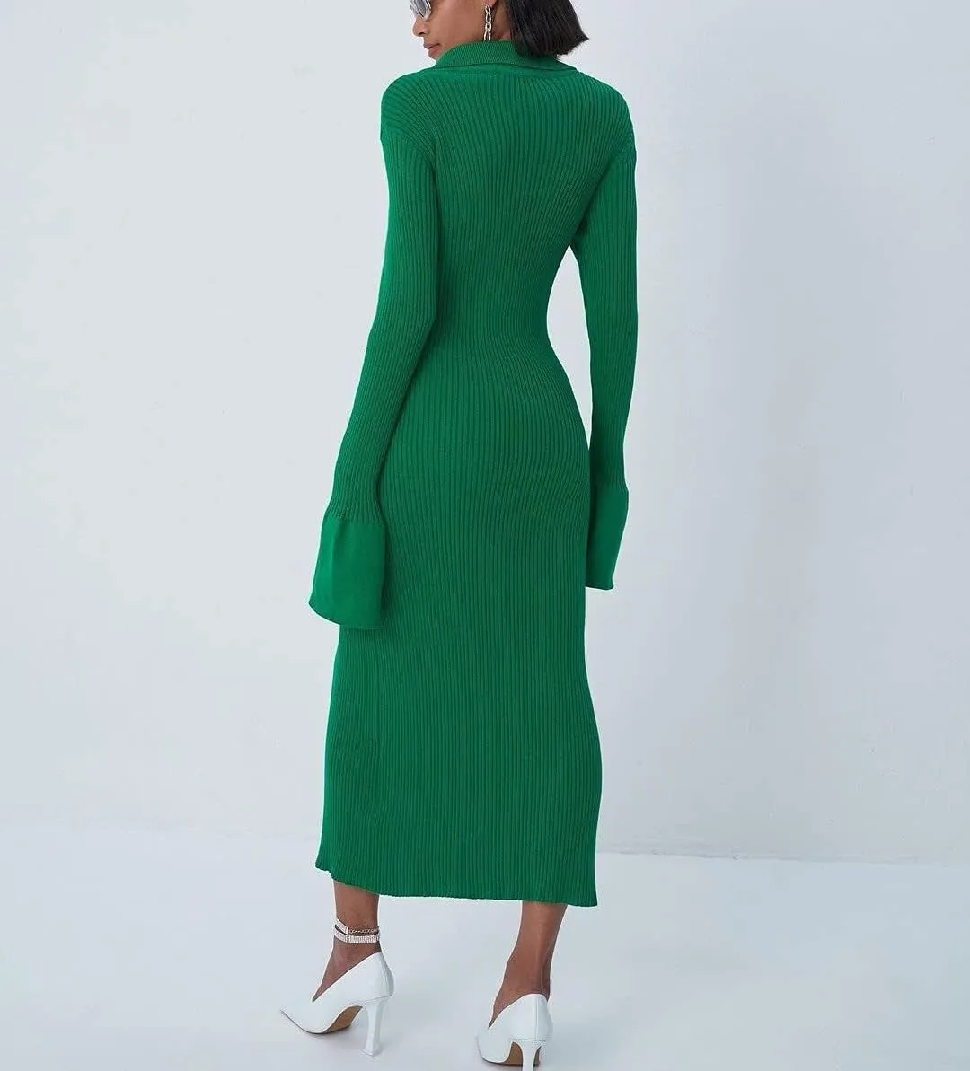 Women's Open Front Sweater Dress Long Sleeve Cardigan Outwear Green Dress for Women Button Down Fall Dress Sexy Bodycon Knit