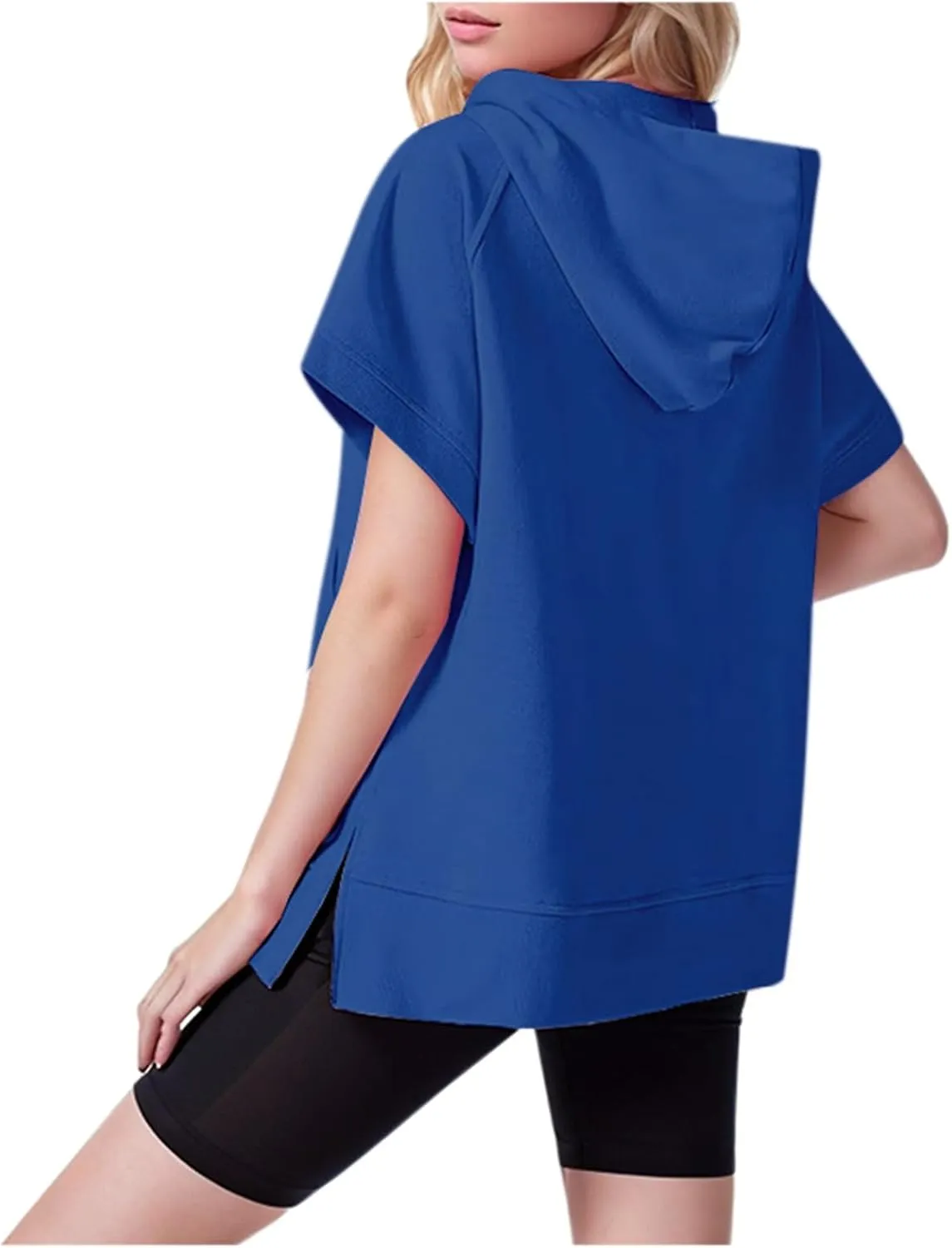 Womens Oversized Half Zip Hoodies Short Sleeve Casual Sweatshirts Pullover Tops with Pockets Loose 2024 Clothes