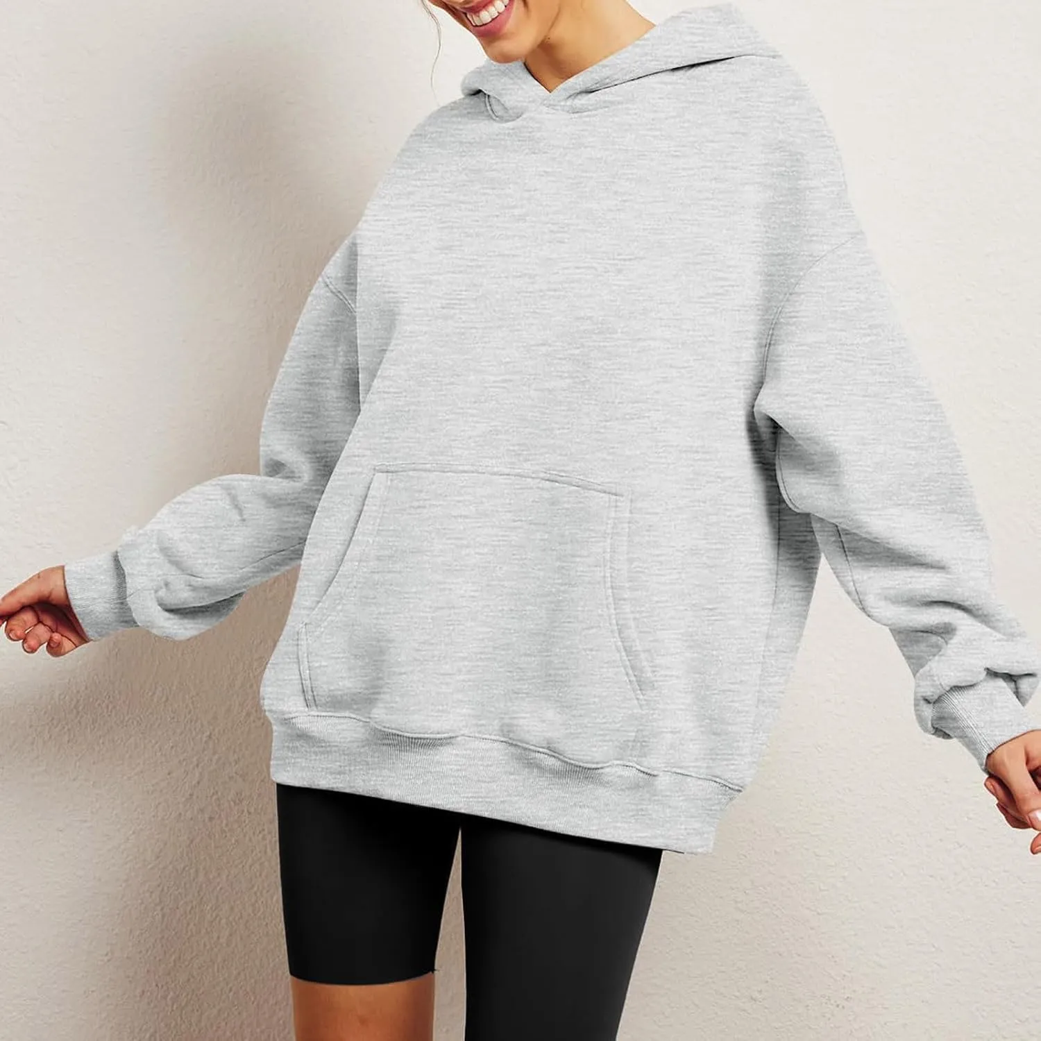 Womens Oversized Sweatshirt Hoodie Drop Shoulder Baggy Hooded Pullover Lightweight Long Sleeve Fall Clothes w/Pockets