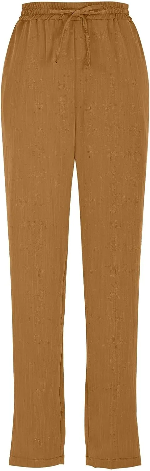Womens Pants, Straight Leg Casual Pants Linen Everyday Peasant Solid Color Wide