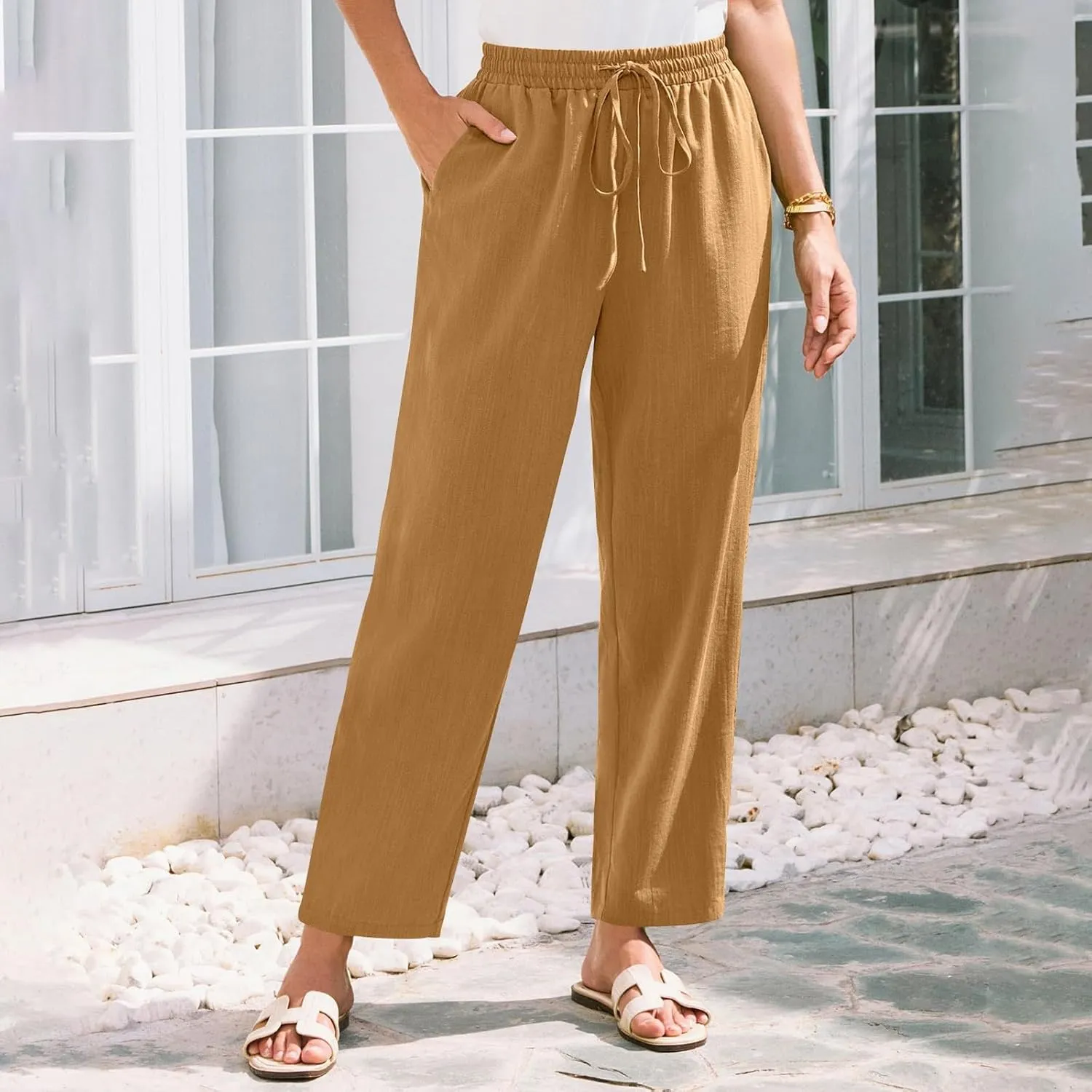 Womens Pants, Straight Leg Casual Pants Linen Everyday Peasant Solid Color Wide