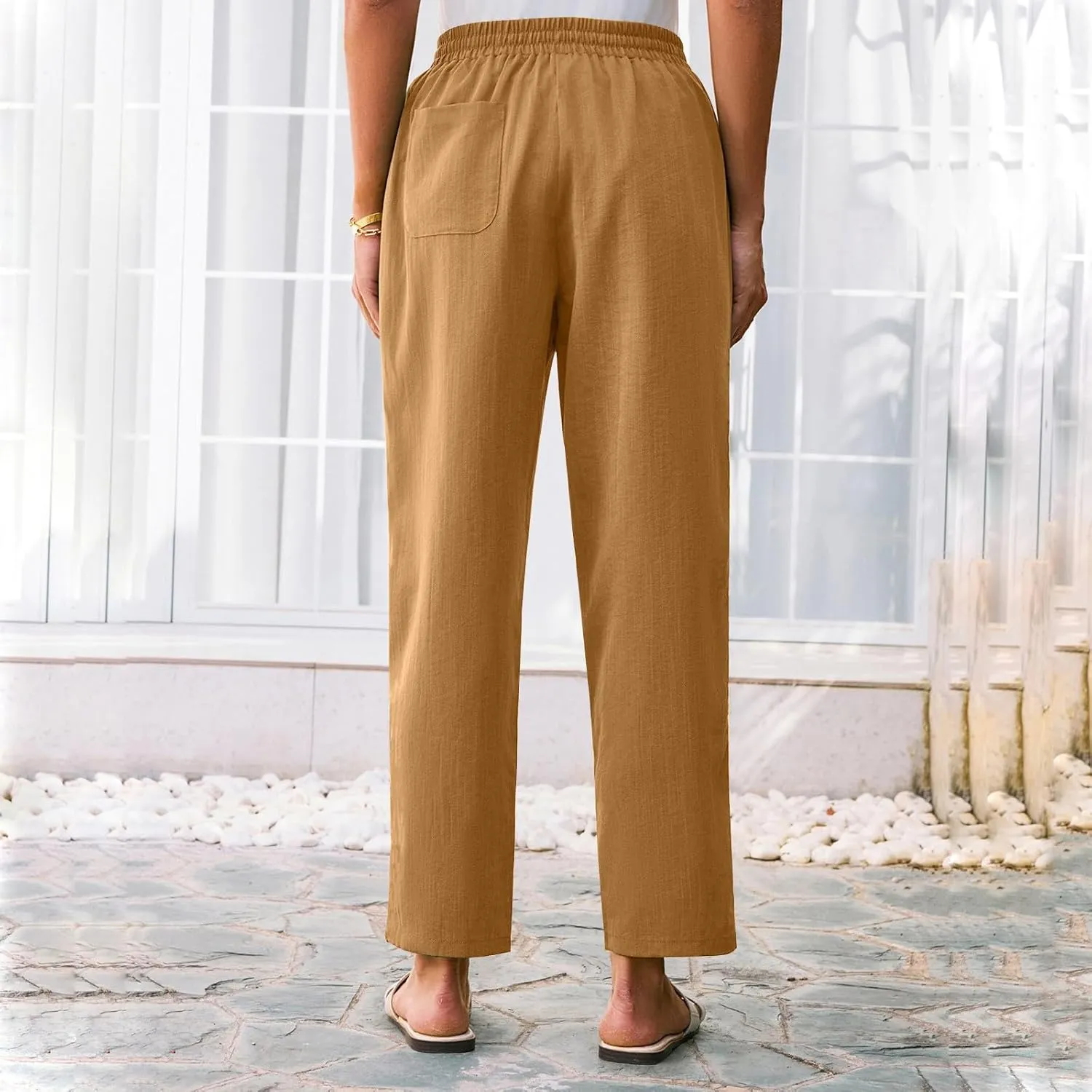 Womens Pants, Straight Leg Casual Pants Linen Everyday Peasant Solid Color Wide
