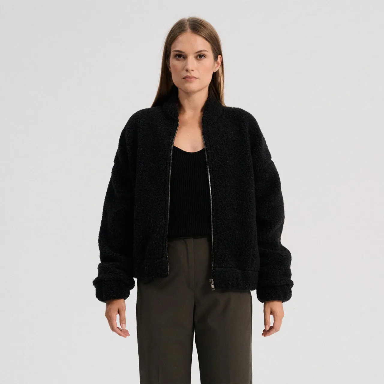 Women's Plush Bomber Jacket - 100% Wool - Chocolate Martini (XS-L)