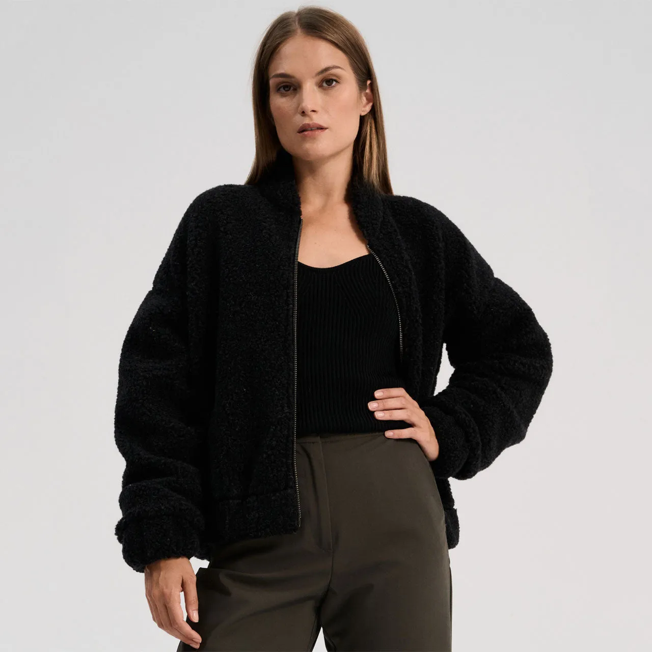 Women's Plush Bomber Jacket - 100% Wool - Chocolate Martini (XS-L)
