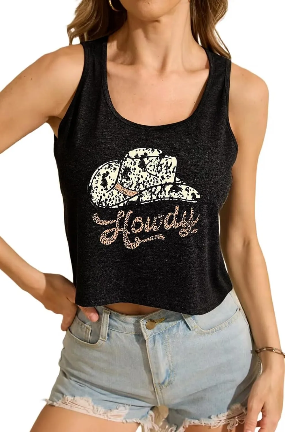 Women's Sexy Crop Tanks Cute USA Graphic Cropped Tank Tops for Teen Girls Casual Summer Sleeveless Tee Tops