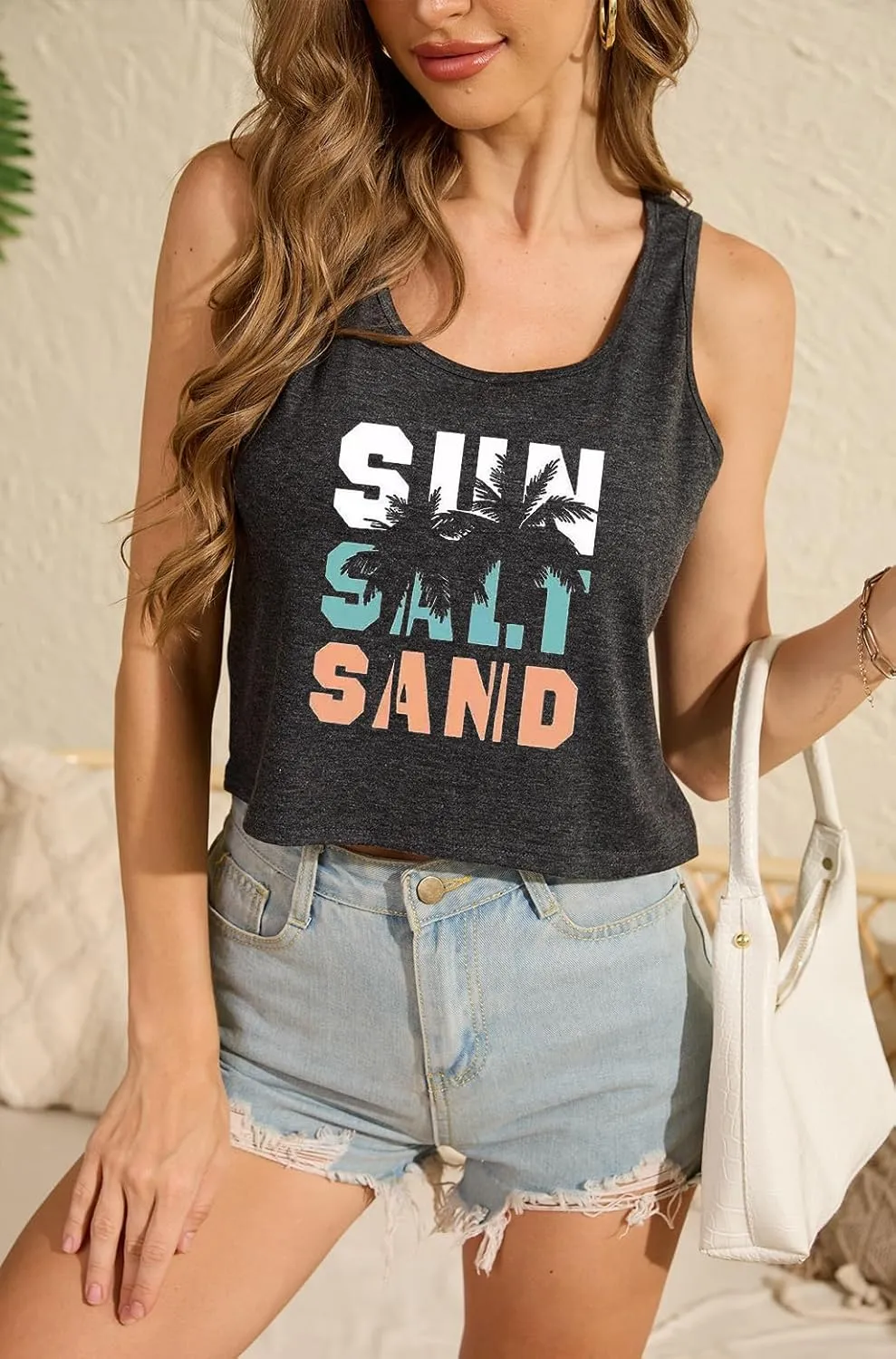 Women's Sexy Crop Tanks Cute USA Graphic Cropped Tank Tops for Teen Girls Casual Summer Sleeveless Tee Tops
