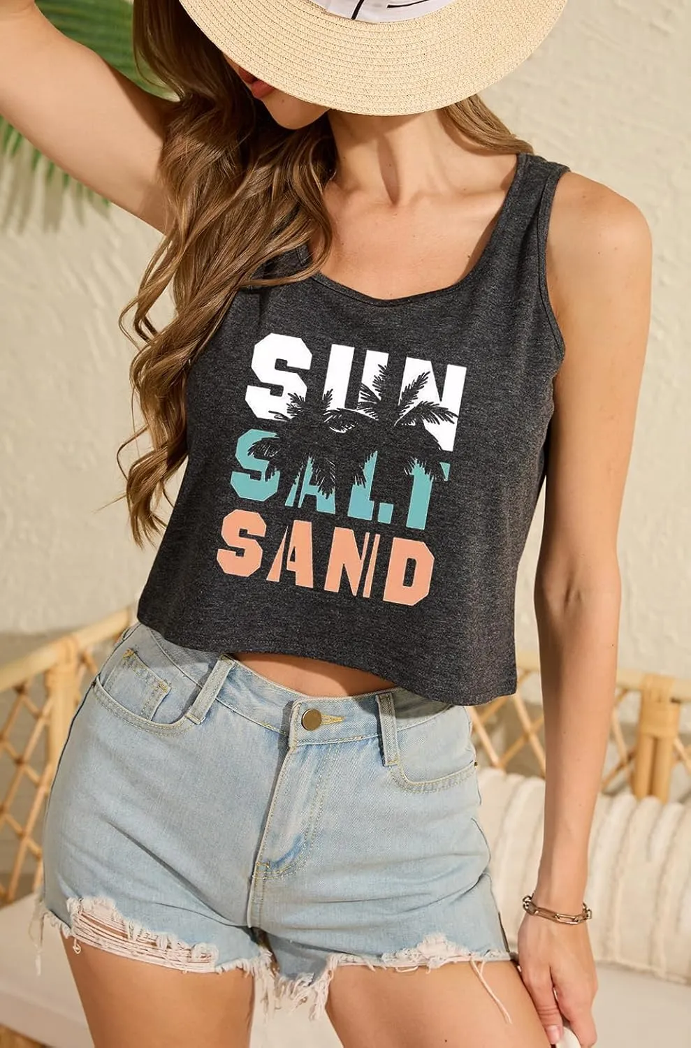 Women's Sexy Crop Tanks Cute USA Graphic Cropped Tank Tops for Teen Girls Casual Summer Sleeveless Tee Tops
