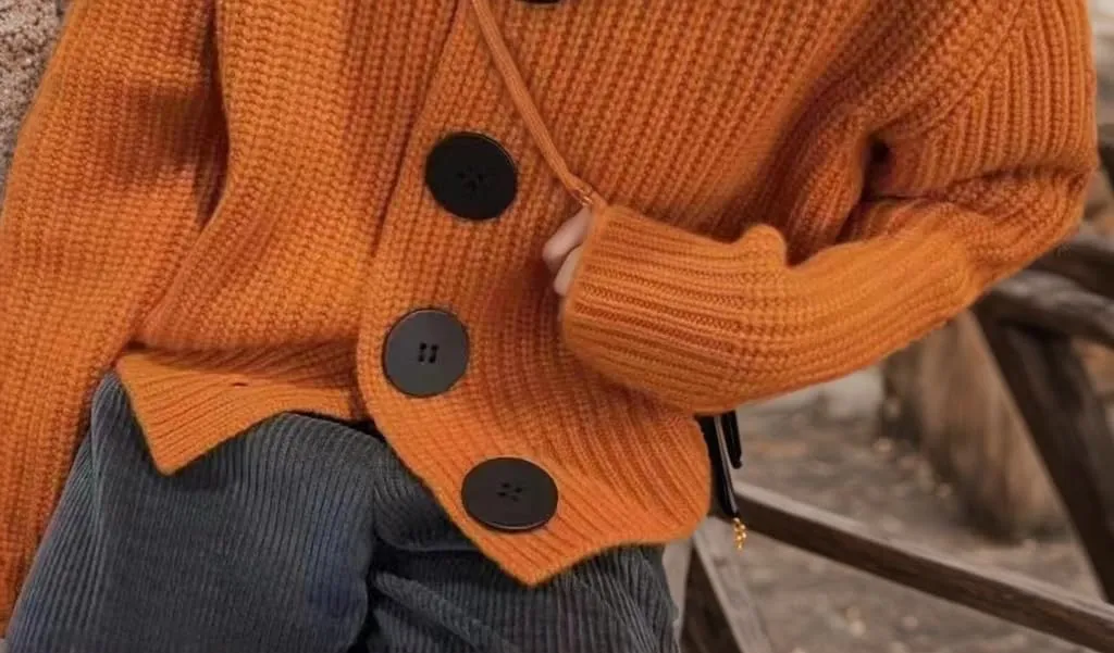 Women's Solid Lapel Cardigan Sweater Jacket Big Button Soft Long Sleeve Knit Sweater Light Coat Tops Outwear