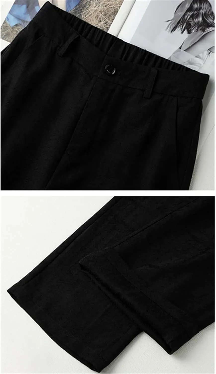 Women's Stretch Wide Leg Pants  Fashion Casual Linen Trousers Summer Beach Vacation Outfits