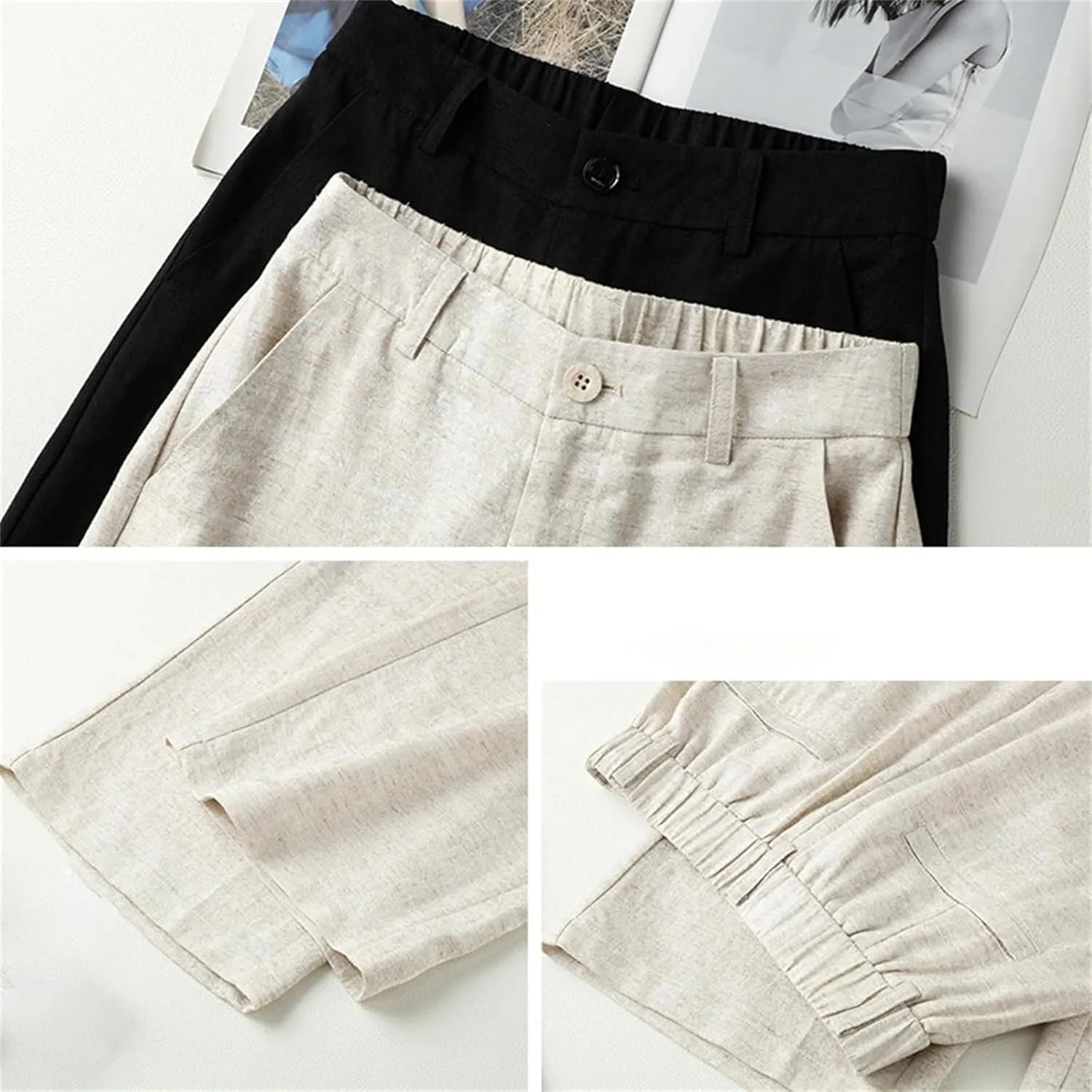 Women's Stretch Wide Leg Pants  Fashion Casual Linen Trousers Summer Beach Vacation Outfits
