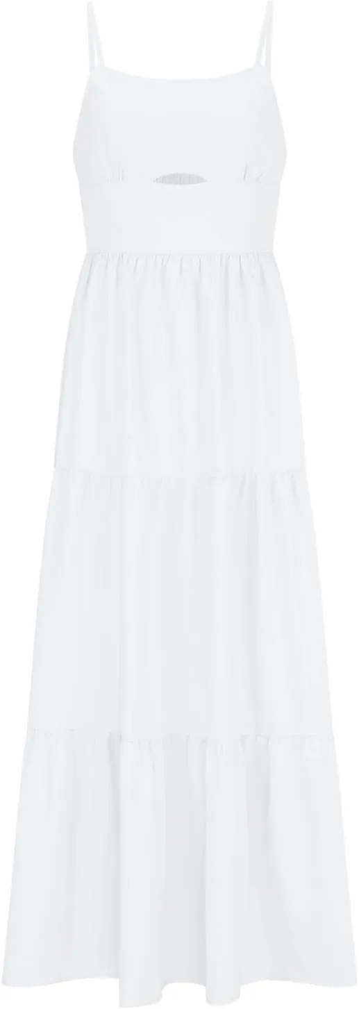 Women's Summer Cutout Maxi Dress Casual Boho Sleeveless Spaghetti Strap Long Beach Dress Smocked Tiered Sun Dresses