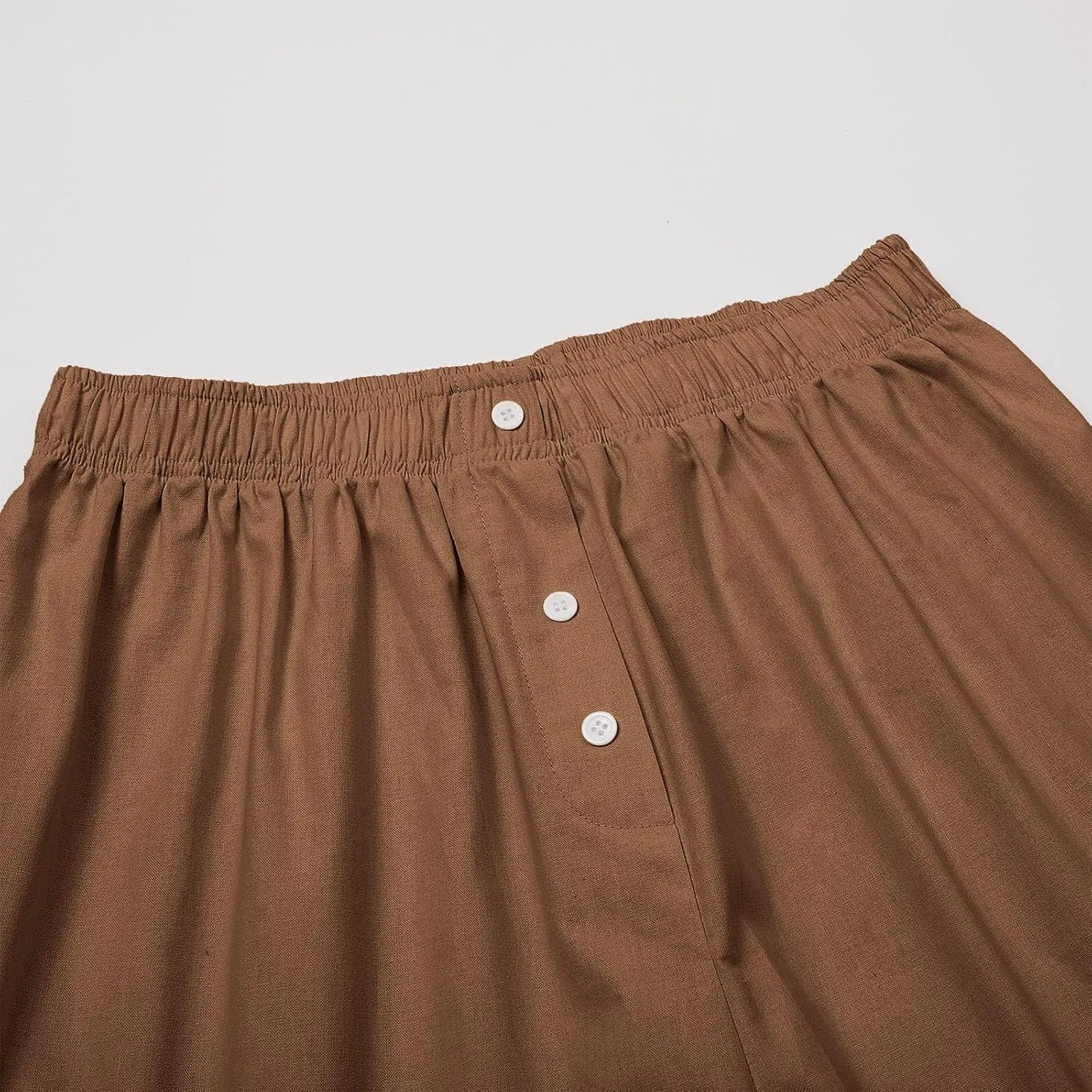Womens Summer Linen Pants Wide Leg Elastic Waist Button Fly Long Lounge Pants Beach Loose Comfy Palazzo Trousers with Pockets