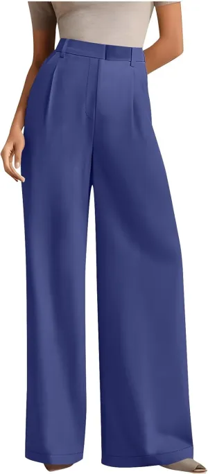 Women's Wide Leg Dress Pants Dressy Casual High Elastic Waisted Business Work Office Trousers Wide Leg Palazzo Pants
