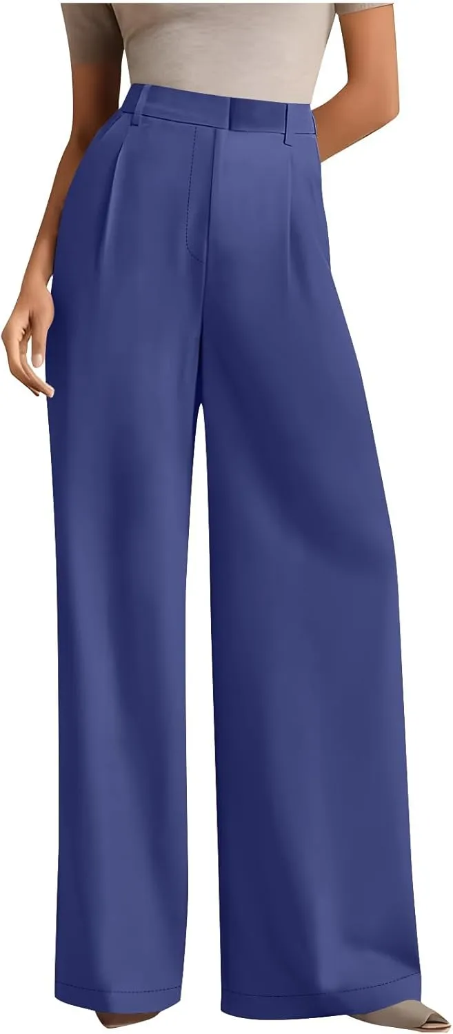 Women's Wide Leg Dress Pants Dressy Casual High Elastic Waisted Business Work Office Trousers Wide Leg Palazzo Pants