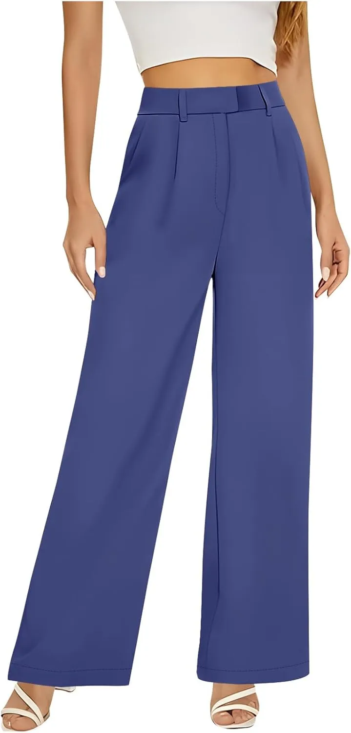 Women's Wide Leg Dress Pants Dressy Casual High Elastic Waisted Business Work Office Trousers Wide Leg Palazzo Pants