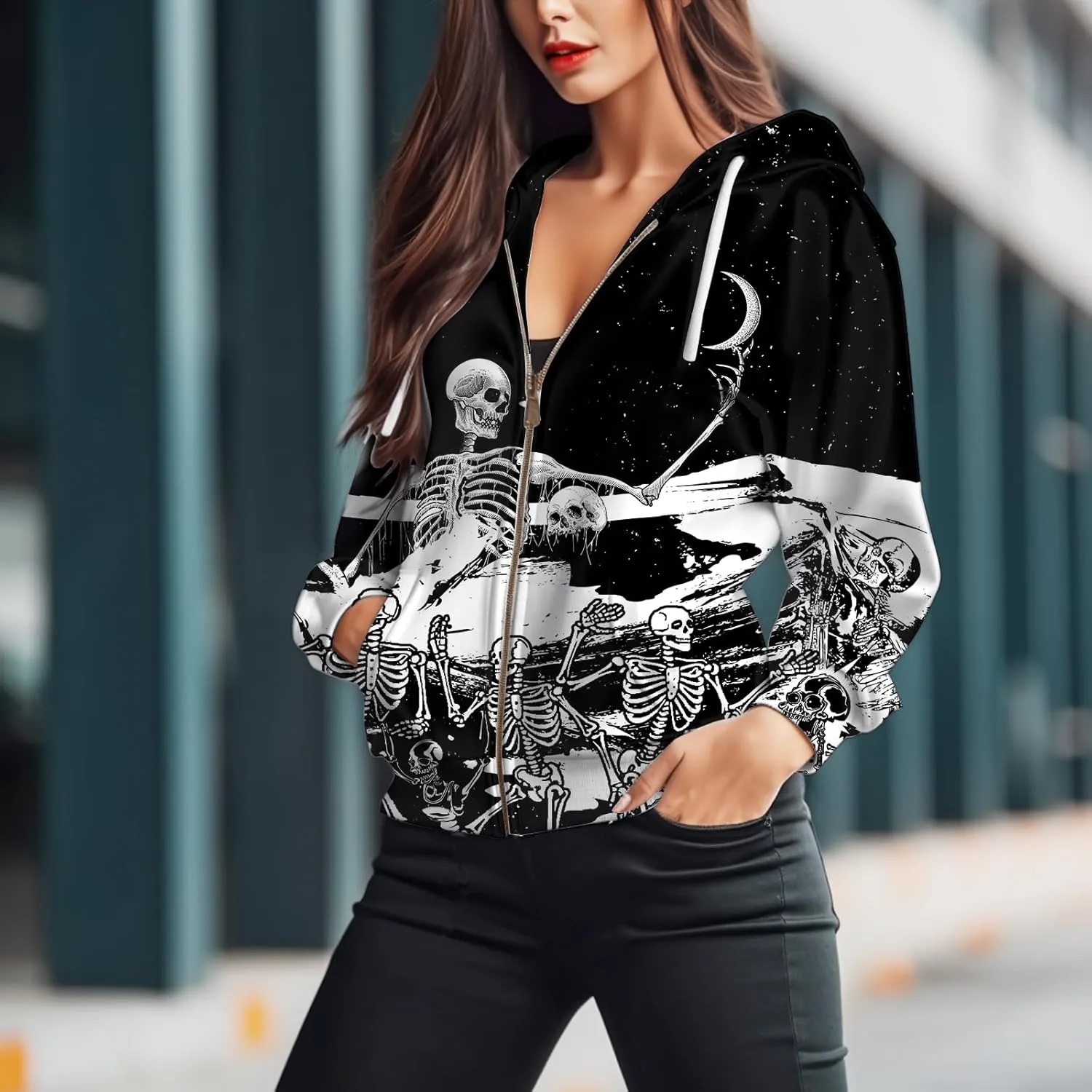 Womens Zip Front Plaid Sweatshirts Print Hoodie Fall Jackets Long Sleeve Casual Drawstring Clothes