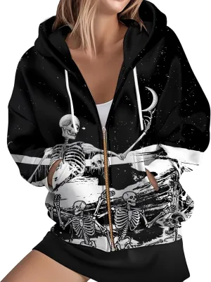 Womens Zip Front Plaid Sweatshirts Print Hoodie Fall Jackets Long Sleeve Casual Drawstring Clothes