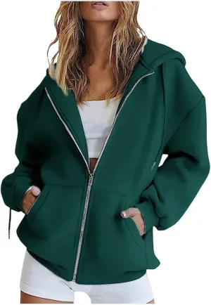 Womens Zip Up Hoodies Long Sleeve Fall Oversized Sweatshirts Fleece Y2K Jacket with Pockets 2024 Fashion Clothes