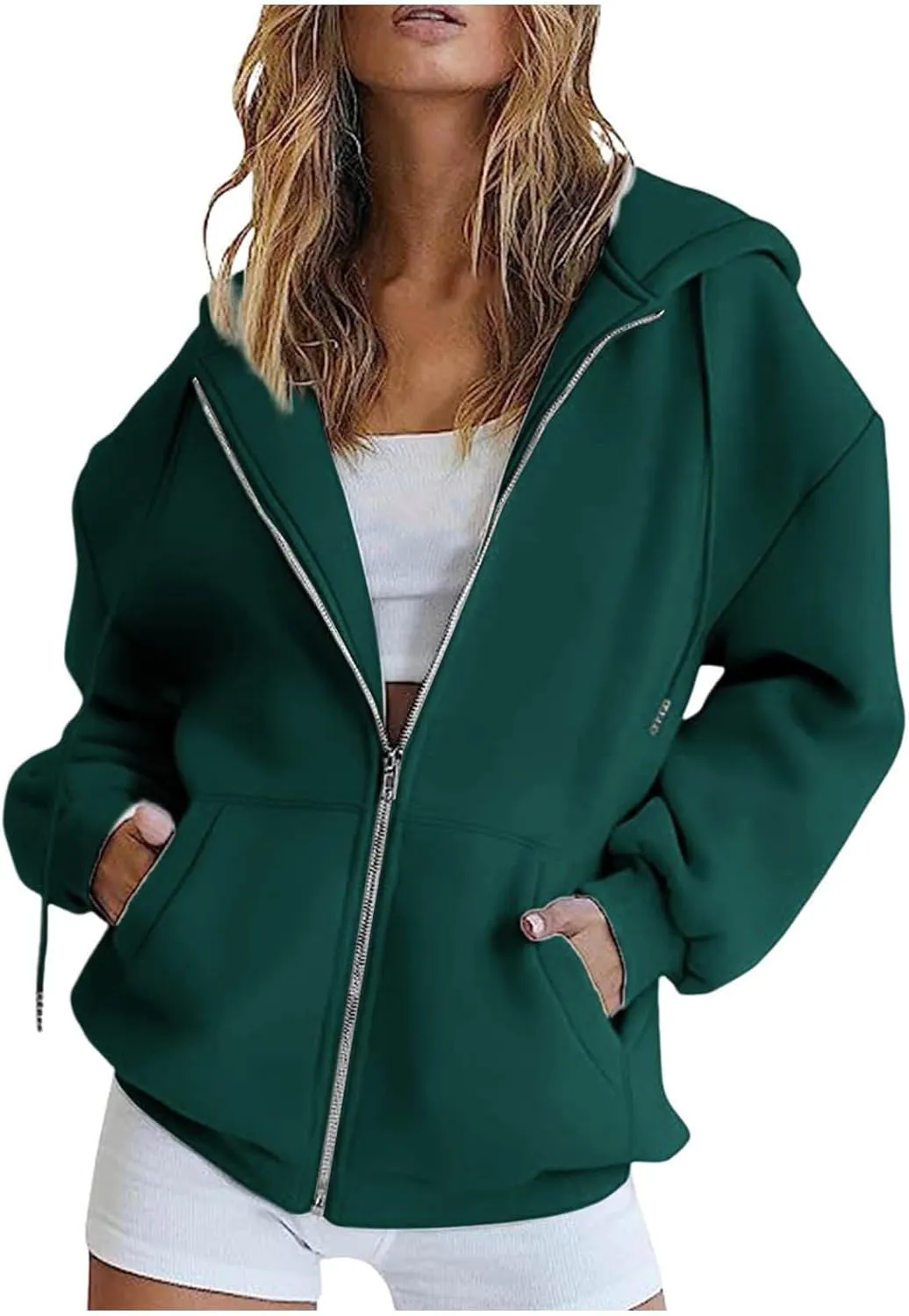 Womens Zip Up Hoodies Long Sleeve Fall Oversized Sweatshirts Fleece Y2K Jacket with Pockets 2024 Fashion Clothes