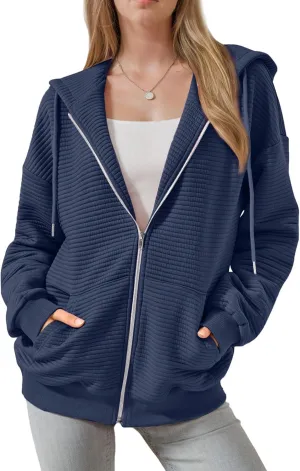 Womens Zip Up Hoodies Long Sleeve Sweatshirts Jackets Fall Winter Outfits 2025 Oversized Sweaters Casual Fashion