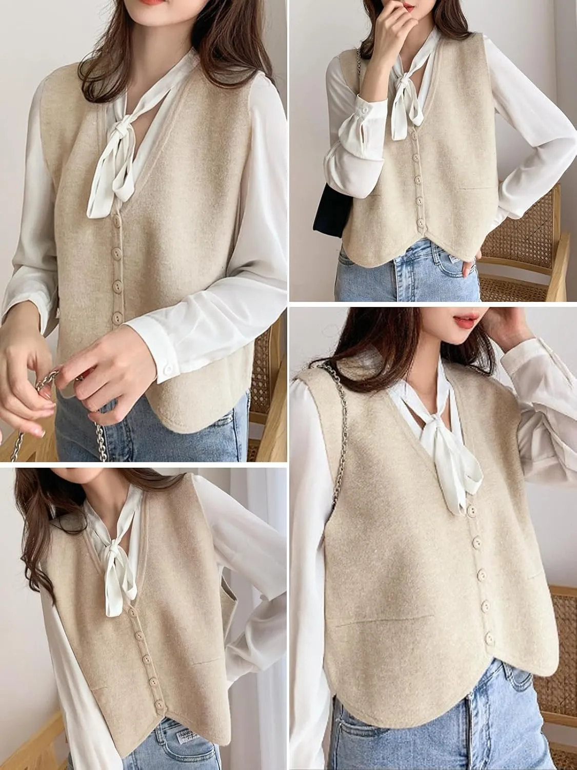 Wowcarbazole Women's Cropped Sweater Vest Sleeveless V Neck Button Down Casual Knit Cardigan Vest Trendy Knitted Tank Tops