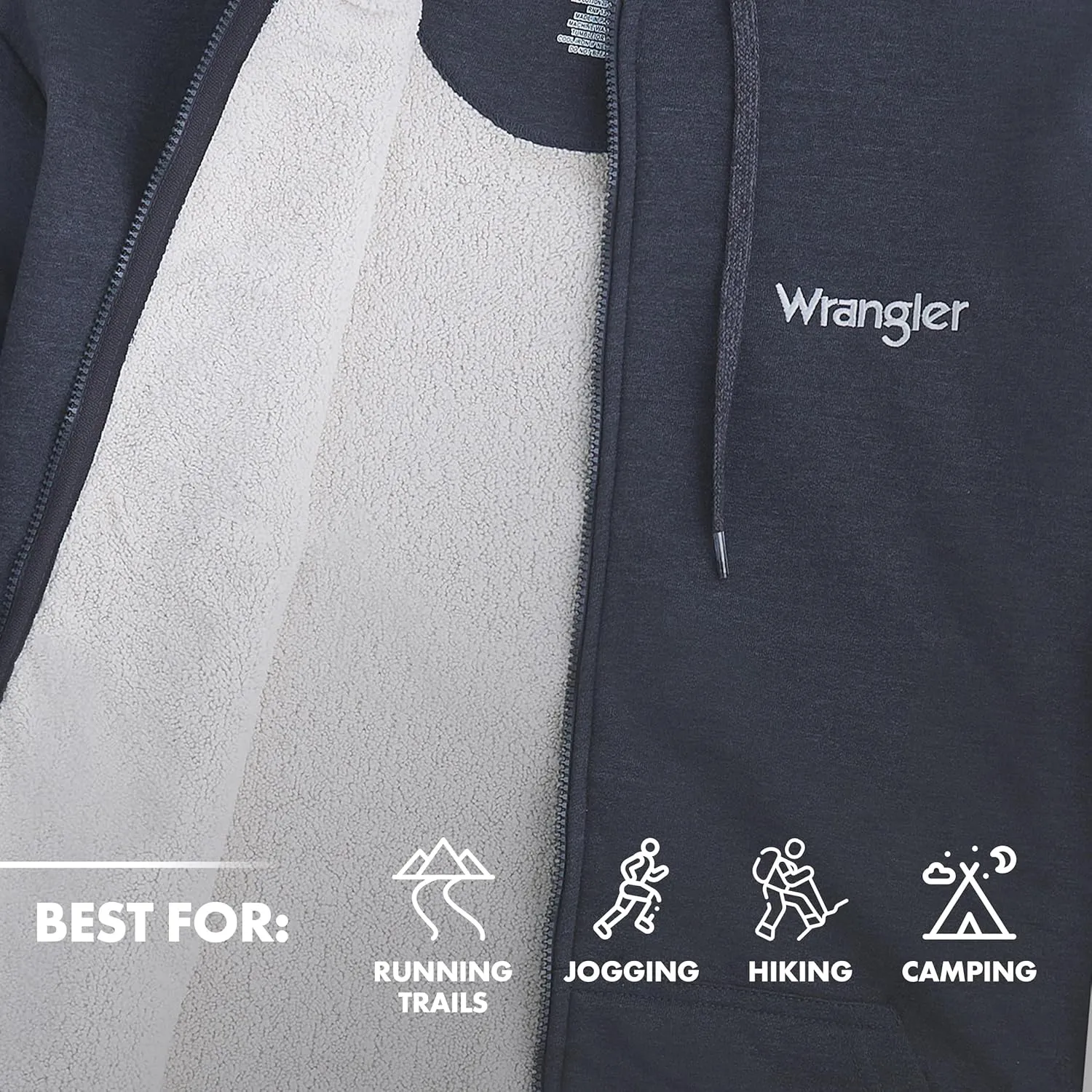 Wrangler Hoodies for Men Big and Tall - Sherpa Lined Zip Up Sweatshirt