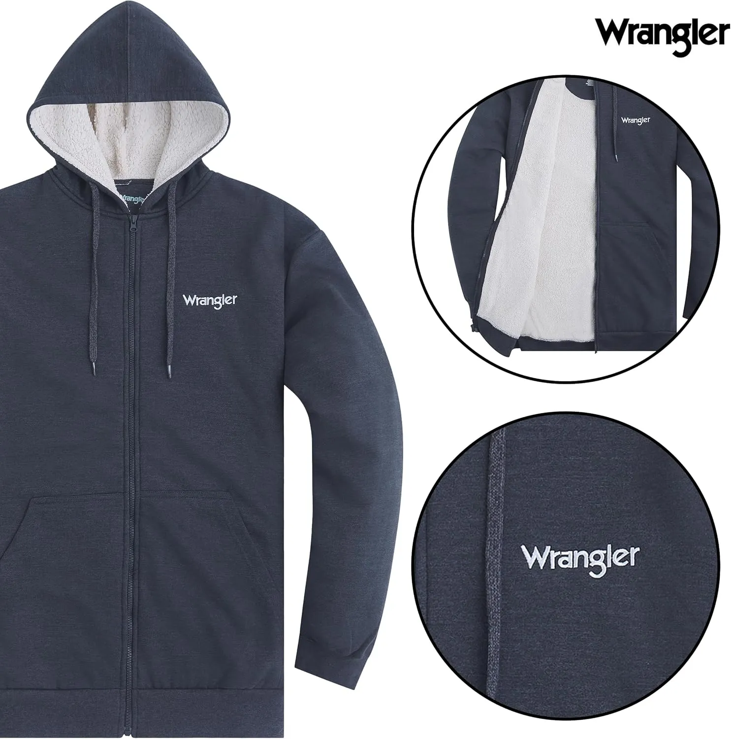 Wrangler Hoodies for Men Big and Tall - Sherpa Lined Zip Up Sweatshirt