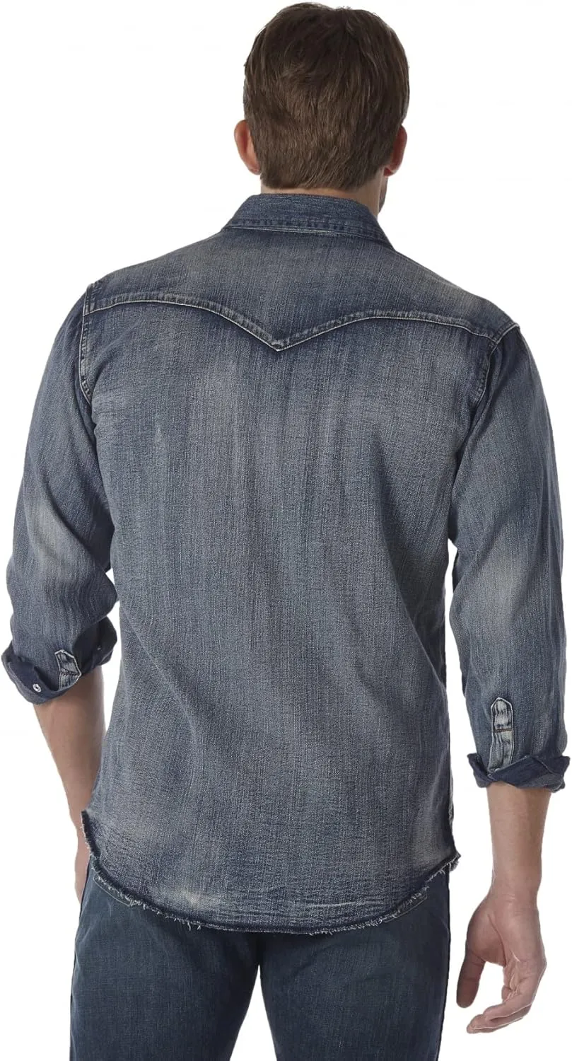 Wrangler Men's Cowboy Cut Western Long Sleeve Snap Work Shirt Washed Finish