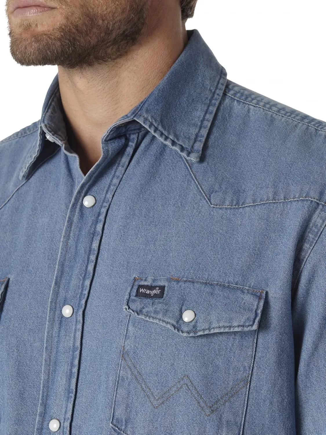 Wrangler Men's Cowboy Cut Western Long Sleeve Snap Work Shirt Washed Finish