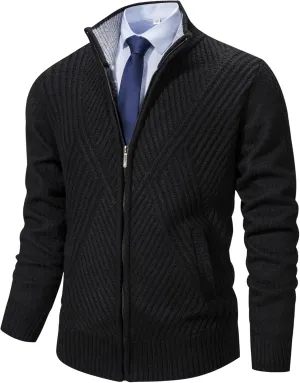 XinYangNi Men's Cardigan Sweaters Knit Zipper Casual Slim Fit Stand Collar with Full Zip and Pockets