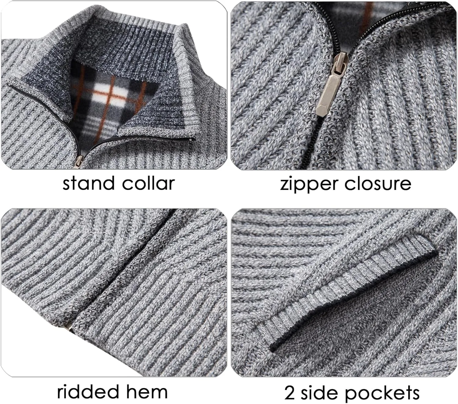 XinYangNi Men's Cardigan Sweaters Knit Zipper Casual Slim Fit Stand Collar with Full Zip and Pockets