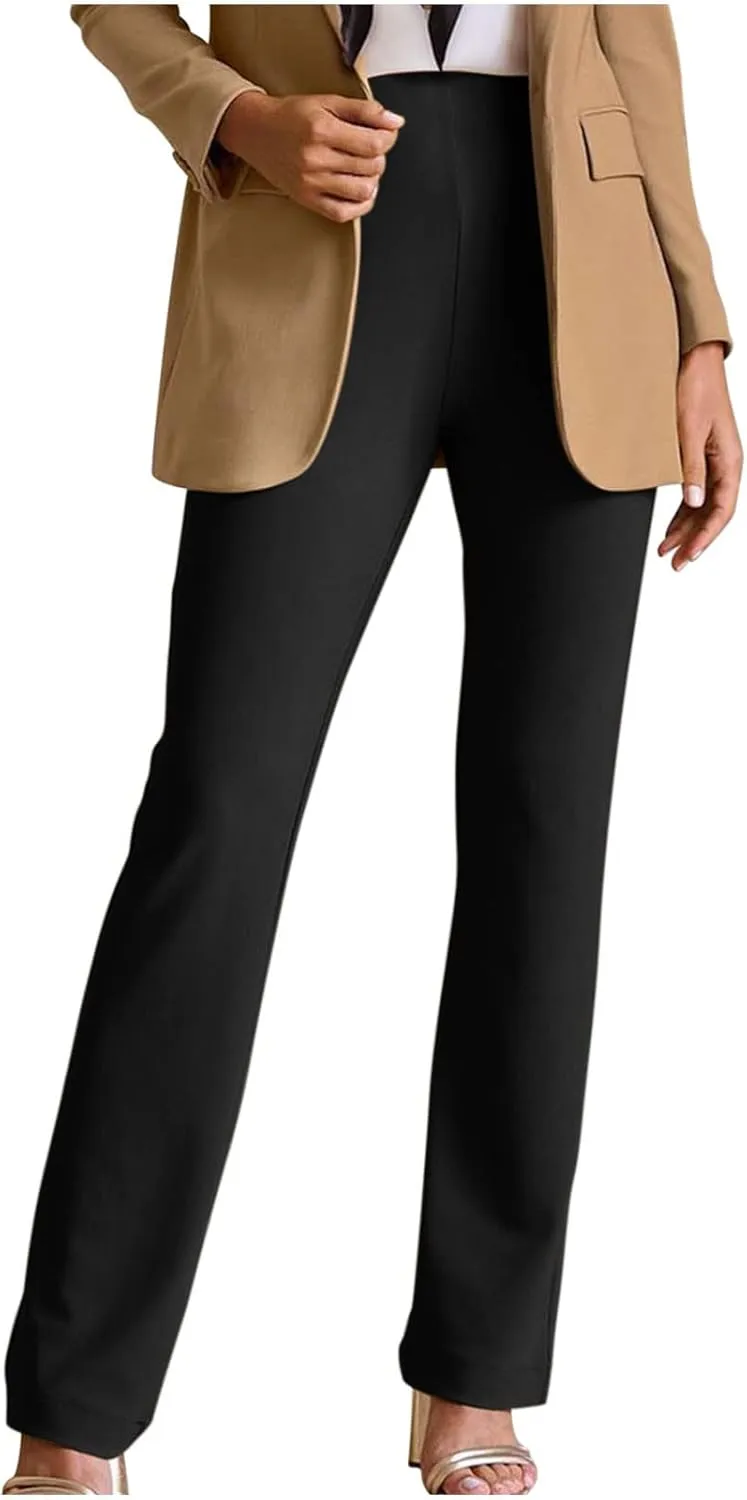 yardsong Dress Pants Women Bootcut Elastic High Waist Pull On Work Slacks Dressy Casual Slim Fit Solid Office Trousers