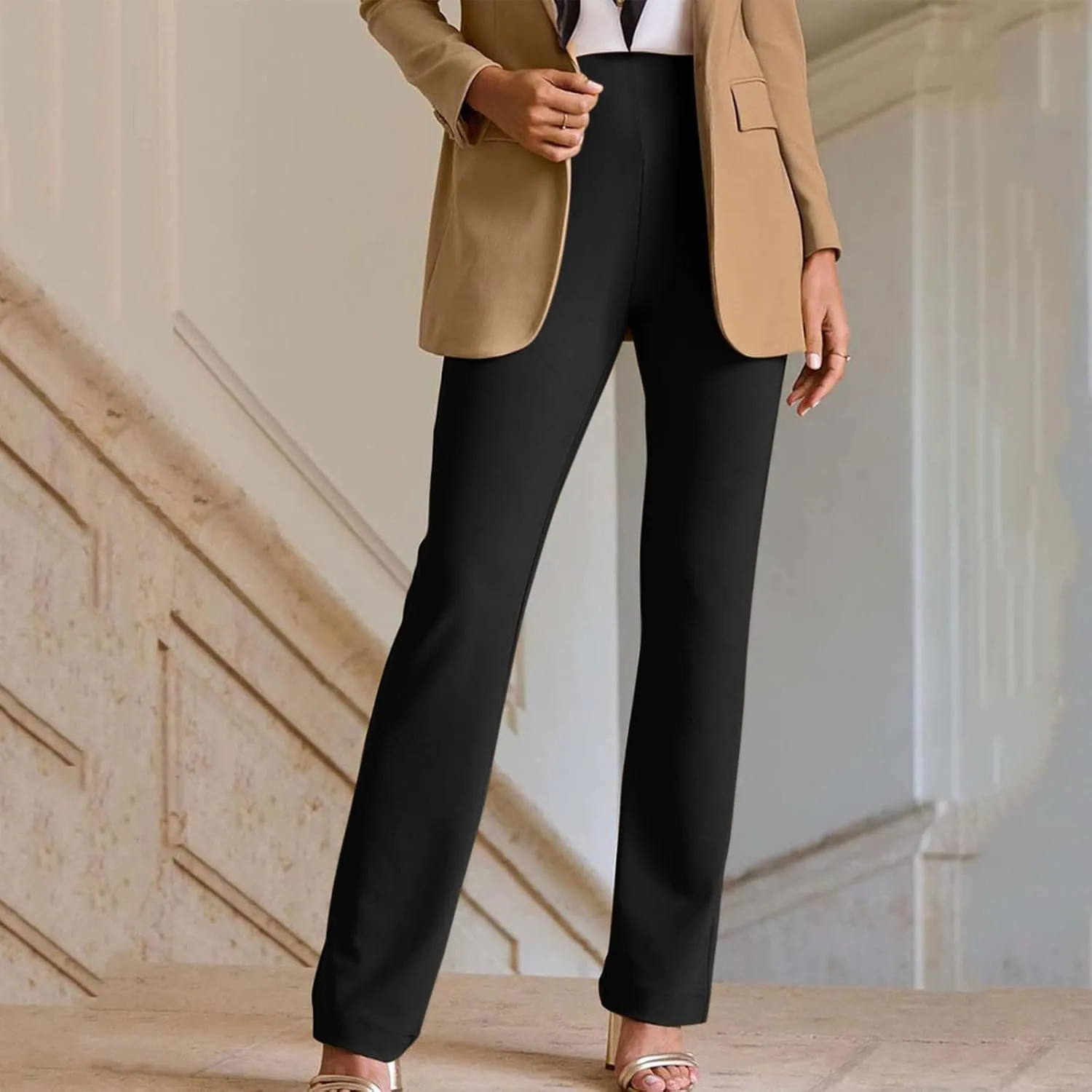 yardsong Dress Pants Women Bootcut Elastic High Waist Pull On Work Slacks Dressy Casual Slim Fit Solid Office Trousers