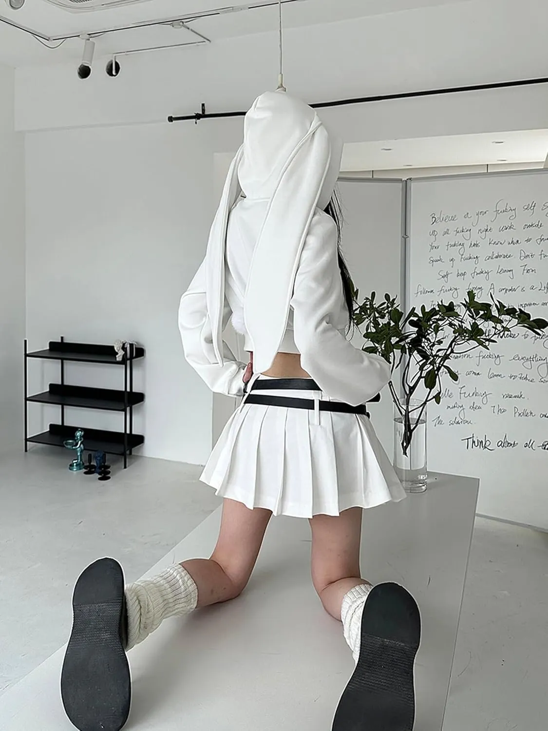 YEMOCILE Womens Kawaii Bunny Ear Oversized Hoodie Zip Up Long Sleeve Rabbit Hooded Sweatshirt