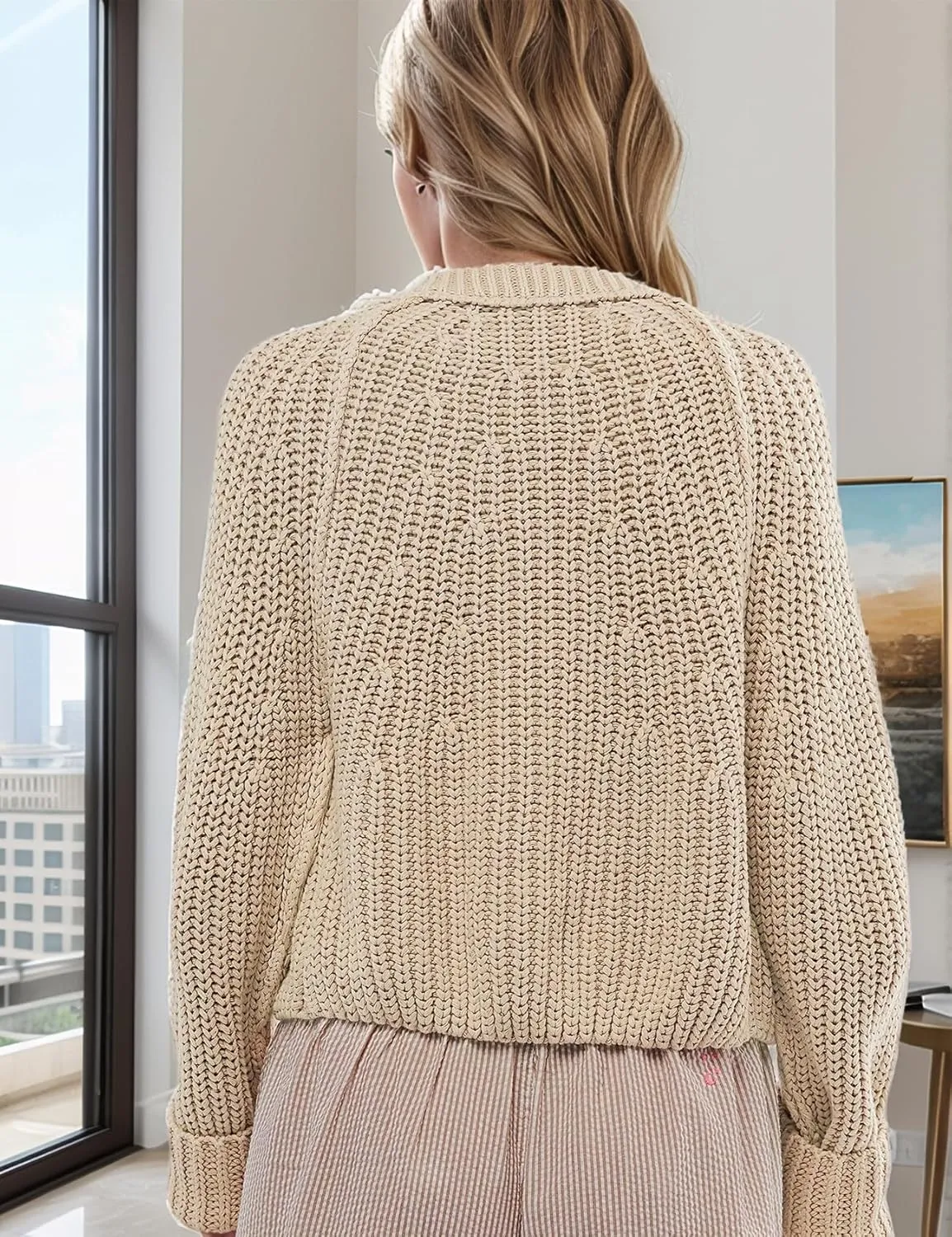 Yimoon Womens Crop Cardigan Sweater Chunky Crewneck Open Font Button Down Cropped Knitted Sweater 2024 Fall